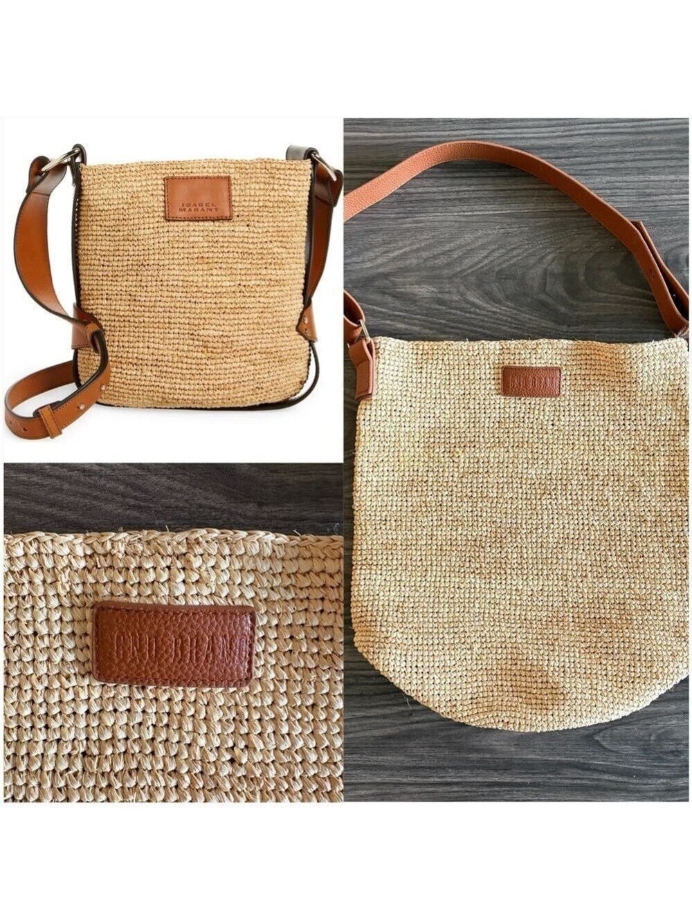 GND Brand Natural Woven Bag with Brown Leather Shoulder Bag